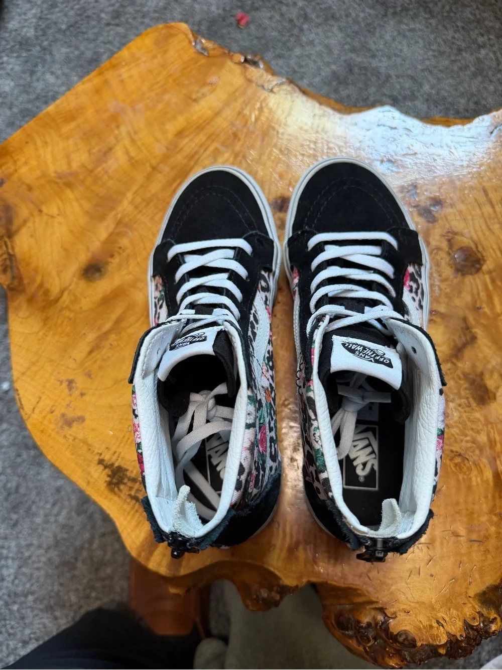 Vans Sk8-Hi Zip Leopard Floral Juniors 6 Women 7.5 Men 6 Black Pink Canvas Shoes